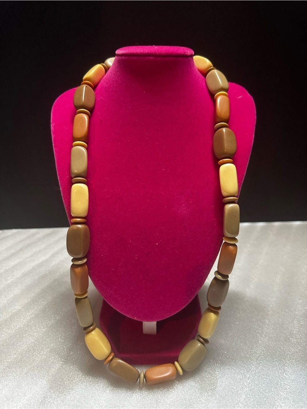 Vintage Napier Earth-Tone Rectangular Bead Necklace - Brown, Tan, Cream